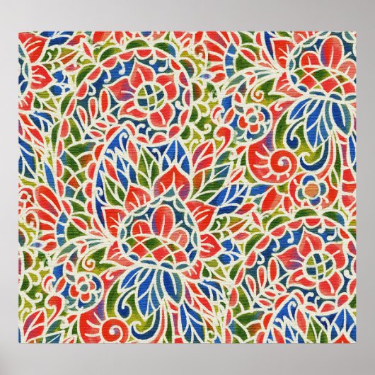 Multicolor Paisley Print Batik Muster Poster (Vorne)