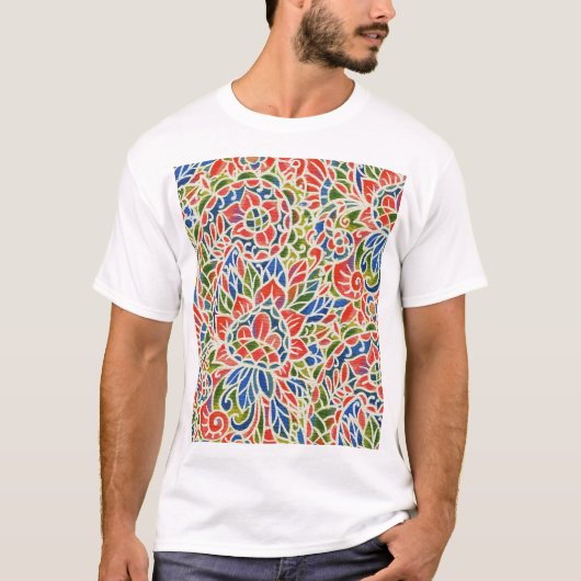 Multicolor Paisley Print Batik Muster T-Shirt (Vorderseite)