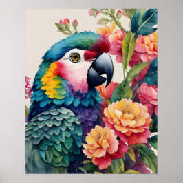 Multicolor Parrot Floral Wasserfarbe Kunst Poster