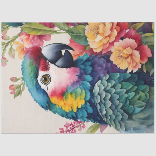 Multicolor Parrot Floral Wasserfarbe Kunst Seidenpapier (Vorderseite)