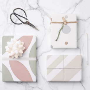 Multicolor Pastel Abstrakt Polka Dot Strip Geschenkpapier Set