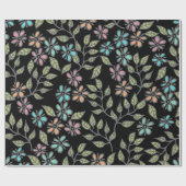 Multicolor Pastel Floral auf schwarzem Hintergrund Geschenkpapier (Flach)