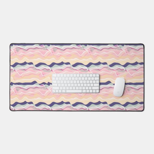 Multicolor Pastel Wave Pattern Schreibtischunterlage (Tastatur & Maus)