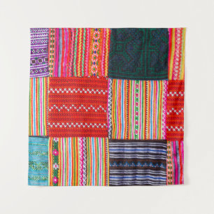 Multicolor Patchwork: Asian Style Quilt. Wandteppich