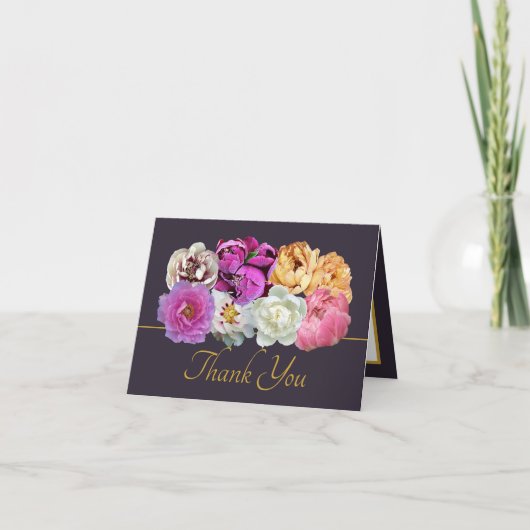 Multicolor Peonies Botanical Elegant Thank You Karte (Vorderseite)