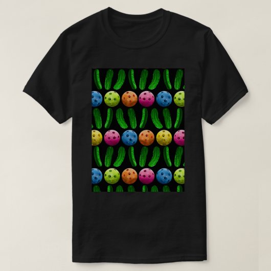Multicolor Pickleball Pickles Muster T-Shirt (Design vorne)