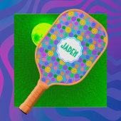 Multicolor Pickleballs Pop Art Monogram Pickleball Schläger