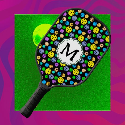 Multicolor Pickleballs Pop Art Monogram Pickleball Schläger