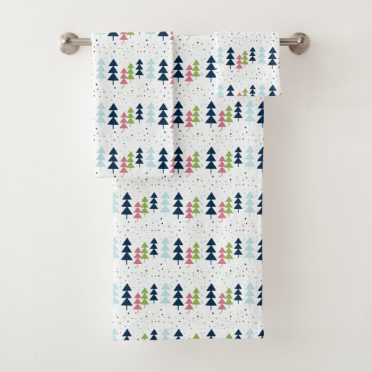 Multicolor Pink Navy Weihnachtsbaummuster Badhandtuch Set (Insitu)