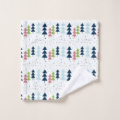 Multicolor Pink Navy Weihnachtsbaummuster Badhandtuch Set (Waschlappen)