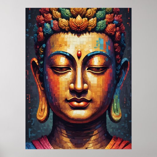 Multicolor Pixel Moderner Art Buddha Poster (Vorne)