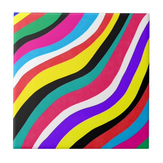 Multicolor Psychedelic Wavy Stripes Fliese (Vorderseite)