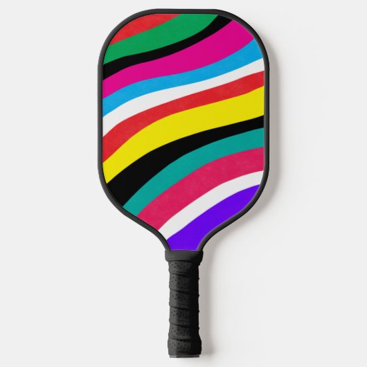Multicolor Psychedelic Wavy Stripes Pickleball Schläger (Vorderseite)
