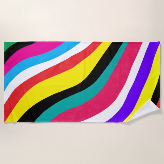 Multicolor Psychedelic Wavy Stripes Strandtuch (Vorderseite)