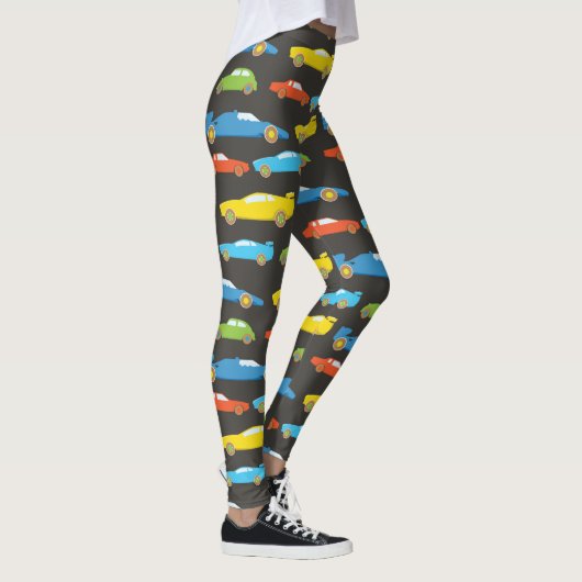 Multicolor Race Cars auf schwarz Leggings (Rechts)