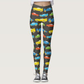 Multicolor Race Cars auf schwarz Leggings (Vorderseite)