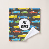 Multicolor Race Cars auf schwarz Personalisiert Badhandtuch Set (Waschlappen)