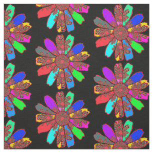 Multicolor Retro Floral in schwarzem, feinem Desig Stoff