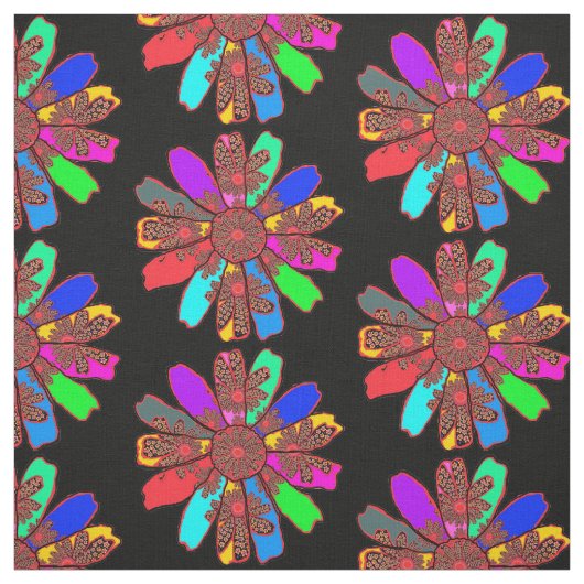 Multicolor Retro Floral in schwarzem, feinem Desig Stoff (Muster)