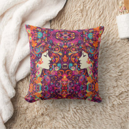 Multicolor Retro Hippie Boho style Throw Pillow Kissen
