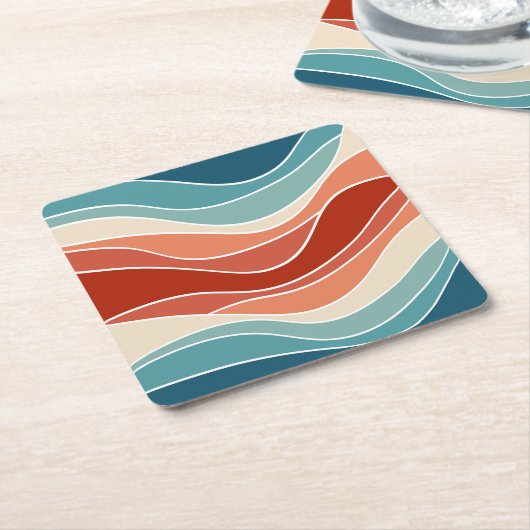 Multicolor-Retrowellen Rechteckiger Pappuntersetzer (angewinkelt)