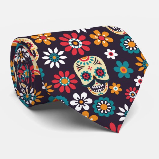 multicolor skull floral pattern krawatte (Gerollt)