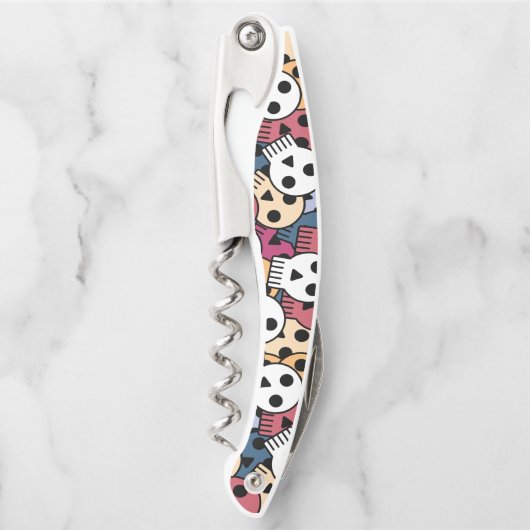 Multicolor Skulls-Muster Kellnermesser (Vorderseite)