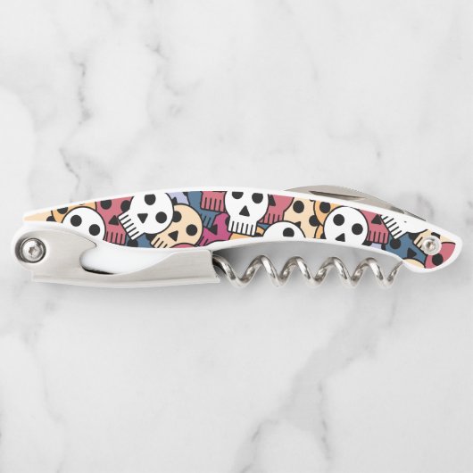 Multicolor Skulls-Muster Kellnermesser (Vorderseite)