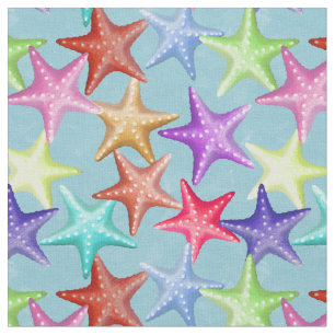 Multicolor Starfish Nautical Summer Beach auf Blue Stoff