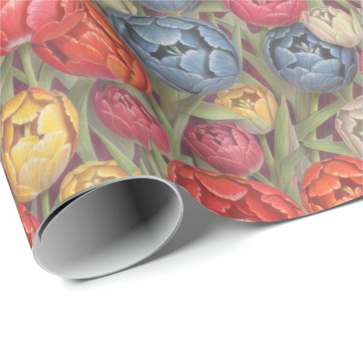Multicolor Stift gezeichnet Tulips Geschenkpapier (Rolleneckpunkt)