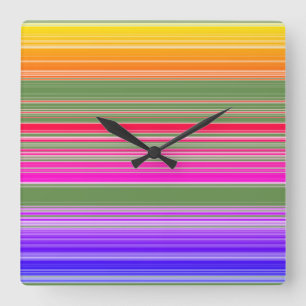 Multicolor-Streifenmuster Quadratische Wanduhr
