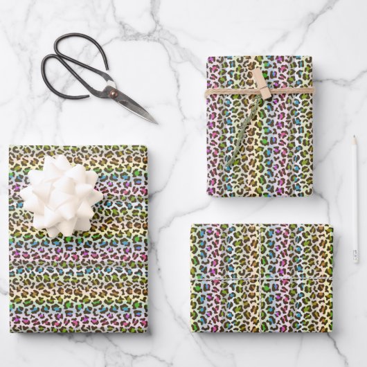 multicolor strip tinted leopard pattern geschenkpapier set (Vorderseite)