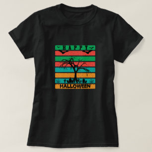 Multicolor Stripe Friedhof mit Fledermäusen und Bä T-Shirt