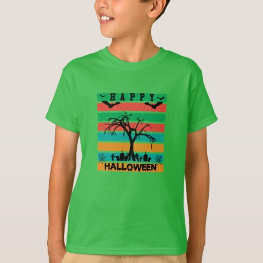 Multicolor Stripe Friedhof mit Fledermäusen und Bä T-Shirt (Vorderseite)