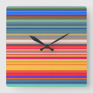 Multicolor Striped Pattern Quadratische Wanduhr