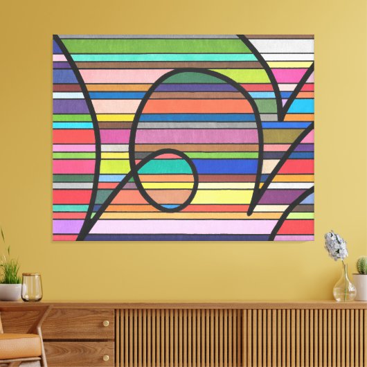 Multicolor Stripte Abstrakte, schwarze Krümmer Leinwanddruck (Insitu (Wohnzimmer))