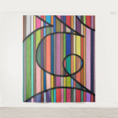 Multicolor Stripte Abstrakte, schwarze Krümmer Wandteppich (Vorderseite)