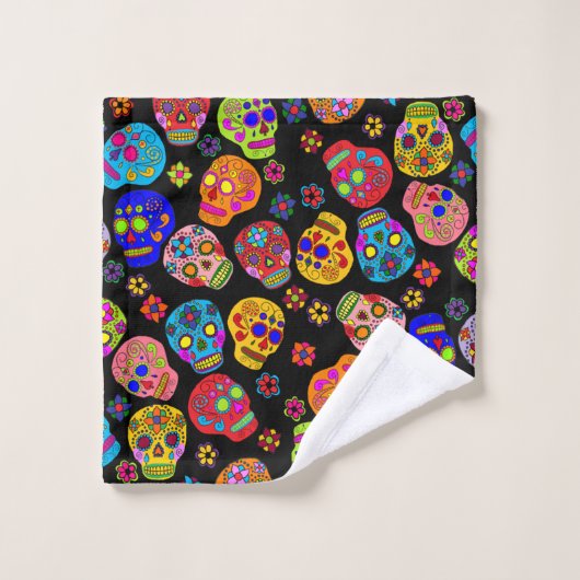 Multicolor Sugar Skulls Badhandtuch Set (Waschlappen)