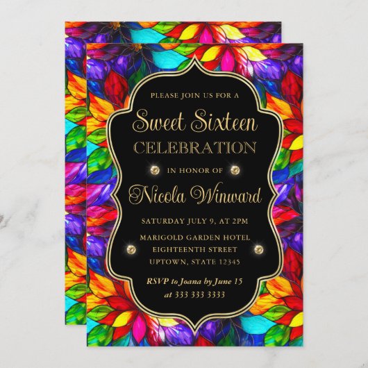 Multicolor- und Gold-Hartglas-Süßstoff 16 Einladung (Vorne/Hinten)
