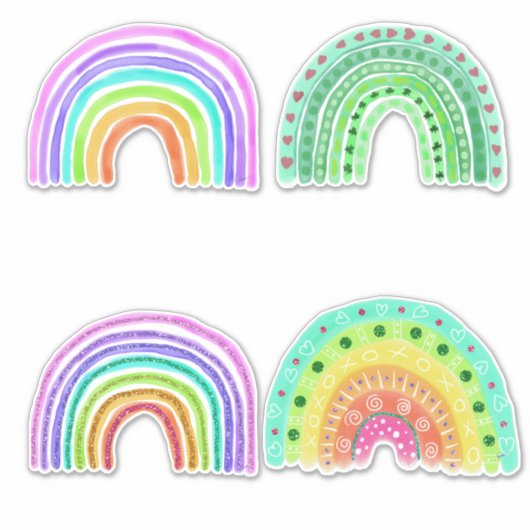 Multicolor- und grüne Wasserfarbenräbows Aufkleber (Vorderseite)