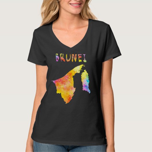 Multicolor Watercolor Brunei Karte Digitales Kunst T-Shirt (Vorderseite)