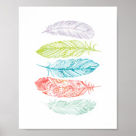 Multicolor Watercolor Feathers Tribal Print Poster