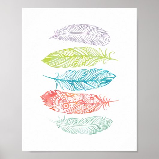 Multicolor Watercolor Feathers Tribal Print Poster (Vorne)