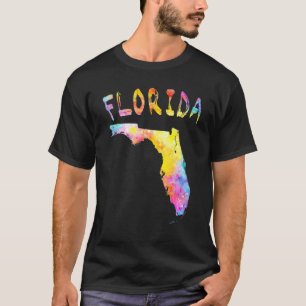Multicolor Watercolor Florida Staat Karte T-Shirt