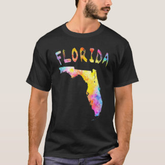 Multicolor Watercolor Florida Staat Karte T-Shirt