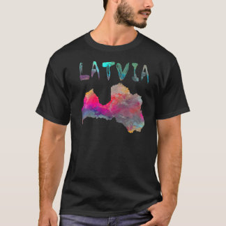 Multicolor Watercolor Lettland Karte Digitale Kart T-Shirt