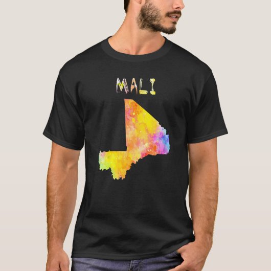 Multicolor Watercolor Mali Karte Digitales Kunstwe T-Shirt (Vorderseite)