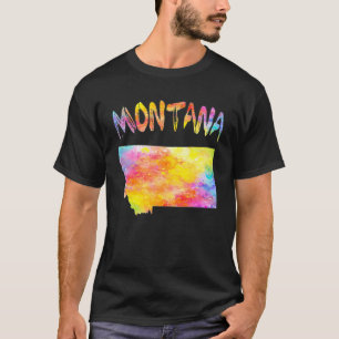 Multicolor Watercolor Montana Staat Karte T-Shirt