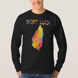 Multicolor Watercolor Saint Lucia Karte Digitaler T-Shirt