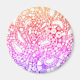 Multicolor Wavy Circles Square Abstract Drawing Magnet